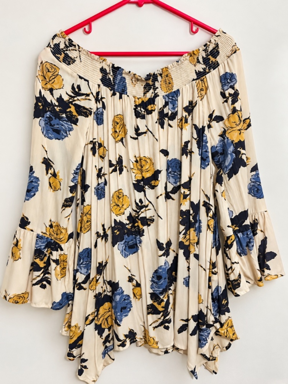Blu Pepper Floral Off the Shoulder Mini Dress/Tunic Top Bell Sleeve - Small